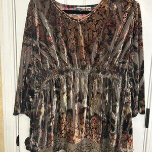 Energe World Wear Brown Velvety Top with Trim | Size 2X